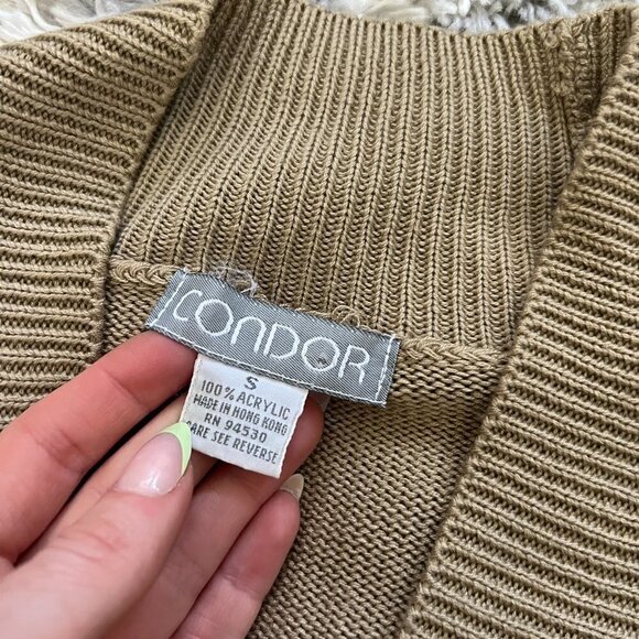 Vintage 1980's Neutral Tan Long Duster Knit Cardigan Sweater - Picture 6 of 8